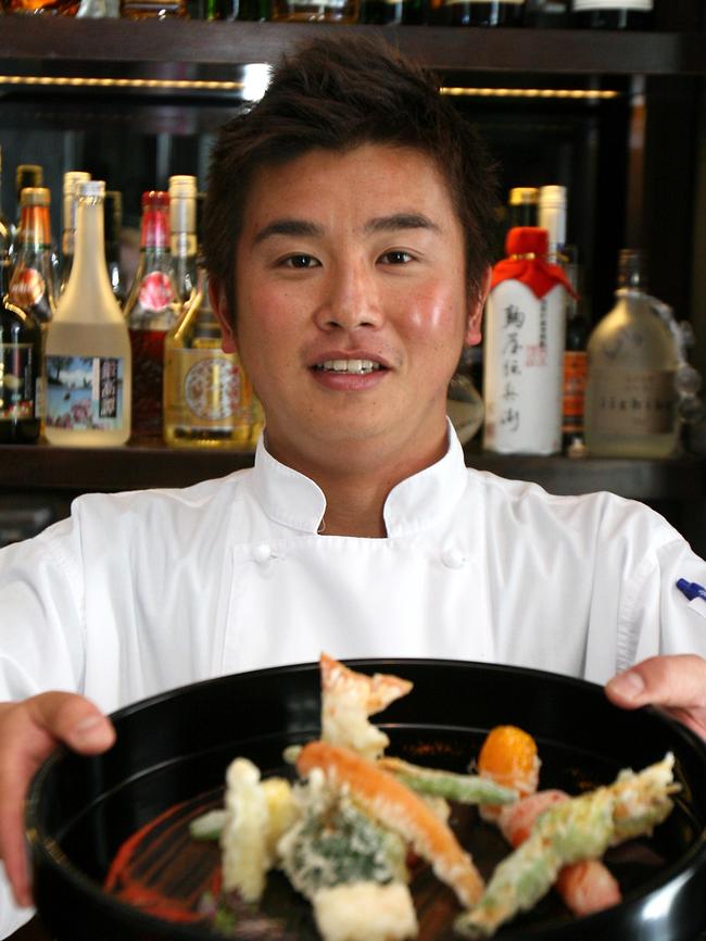 Ten Japanese restaurant: Chef Diysuke Miyake with scampi and vegetable tempura.