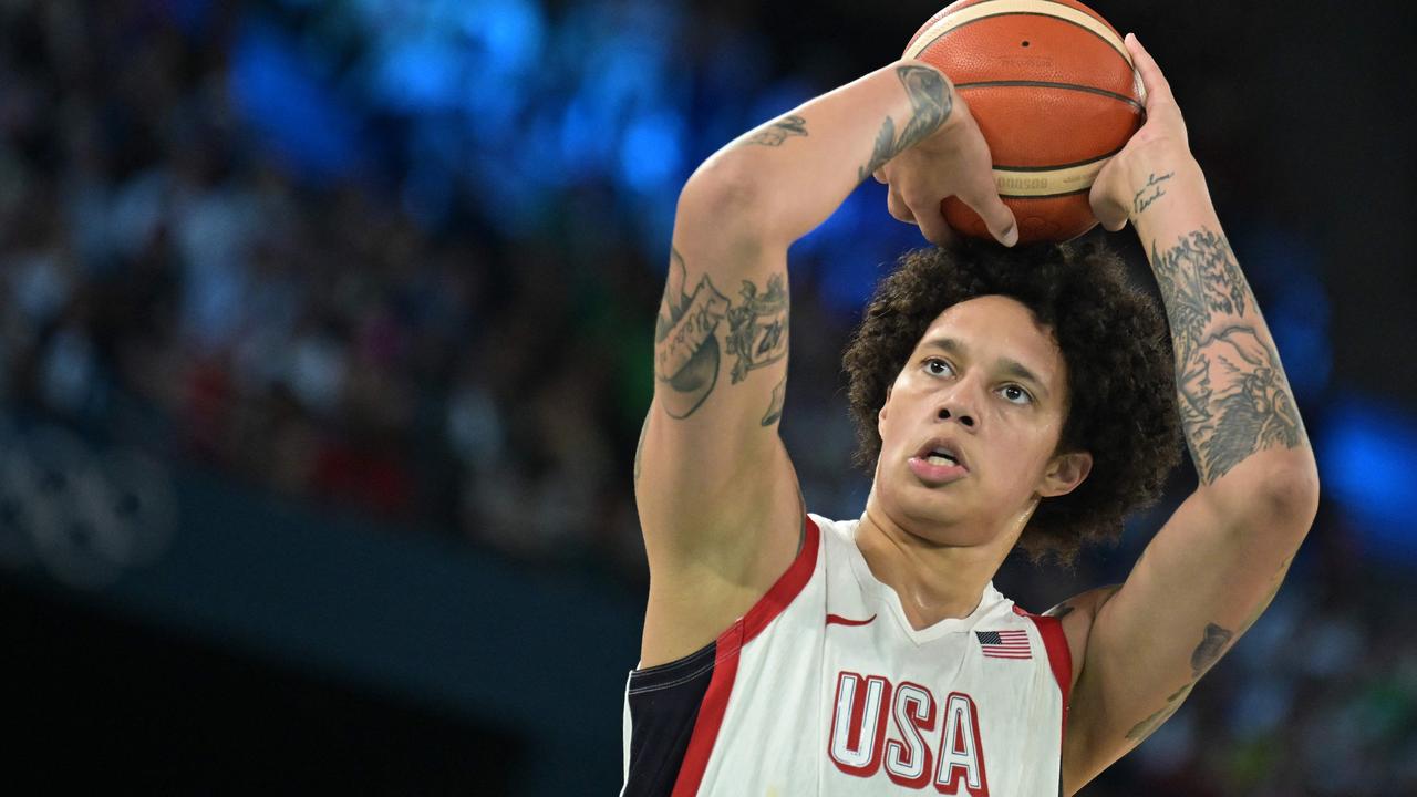 Brittney Griner takes a free throw in the women's semifinal. Picture: Damien Meyer / AFP