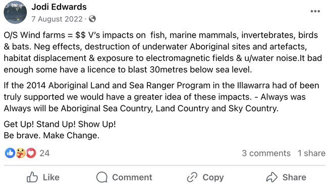 Dr Jodi Edwards opposing the Illawarra offshore wind area in August 2022. Picture: Facebook