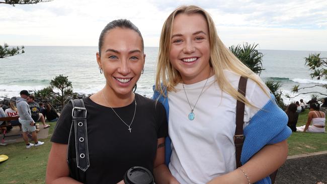 Makaela Reese and Keenan Coyle at the Surf of Origin at Burleigh Beach. Picture: Annette Dew