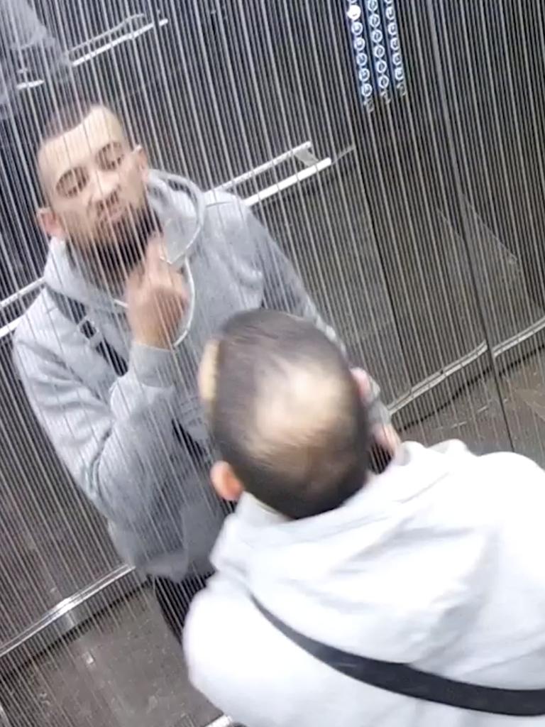 He was caught on elevator CCTV in an apartment block repeatedly coughing and appearing fatigued. Picture: Supplied