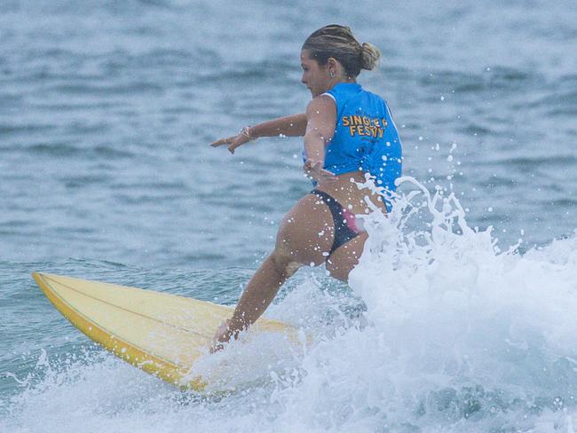 Early Saturday heats of The Burleigh Heads Boardriders Single Fin Festival. Picture: Glenn Campbell