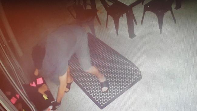 A still from CCTV footage of the break-in at Cafe Two Coomera.