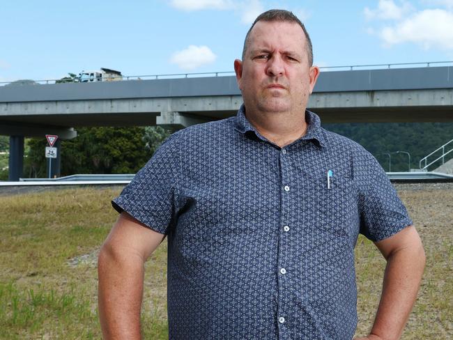 The incessant thumping noise created by vehicles driving over the Smithfield bypass have been driving local residents crazy. Nicholas Kollner lives nearby and says that the sound seems louder at night. Picture: Brendan Radke