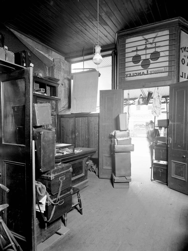 A photo of a 1930s inner-city crime scene. The record says only: Pawnbroker shot through the heart. Credit: Victoria Police Museum