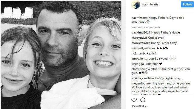 Naomi Watts pays tribute to her ex Liev Schreiber on Instagram for US Father's Day.