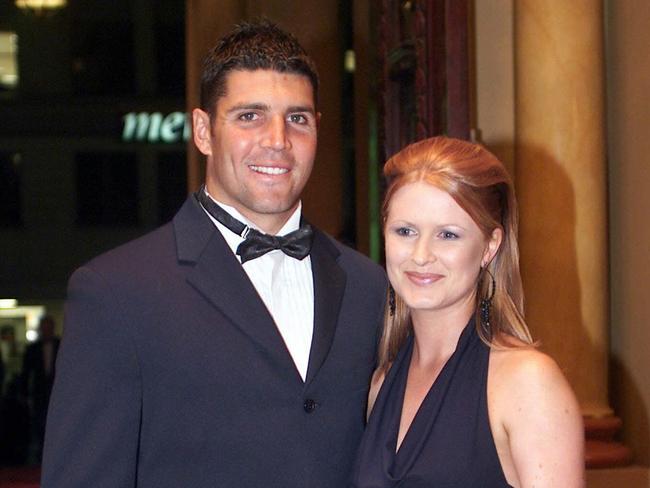 New Canterbury Bulldogs coach Trent Barrett and his wife Kylie. Picture: Brett Costello