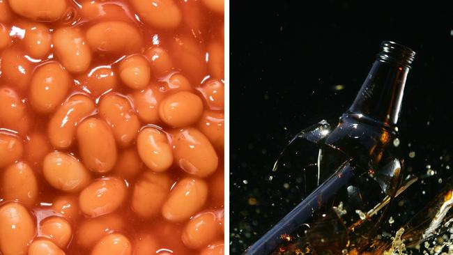 Baked beans and a smashed glass bottle. Pictures: Peter Horrox and Kolbz / istock