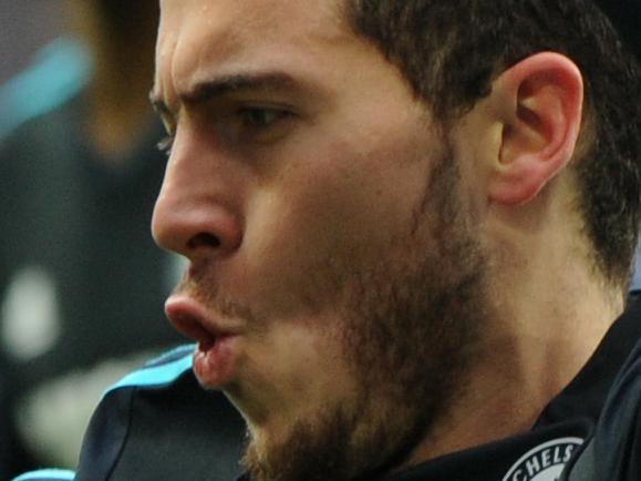 Chelsea's Eden Hazard celebrates after scoring against Villa during the English Premier League soccer match between Aston Villa and Chelsea at Villa Park, Birmingham, England, Saturday, Feb 7, 2015. (AP Photo/Rui Vieira)