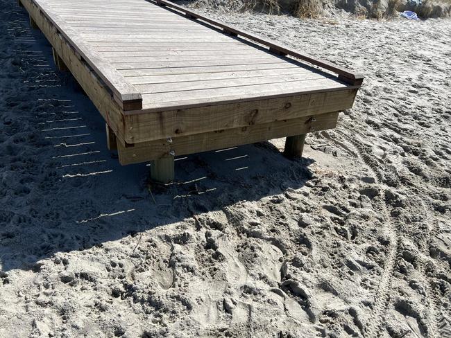 Disability access walkway at Pirates Bay Beach has abrupt drop. Picture: Supplied