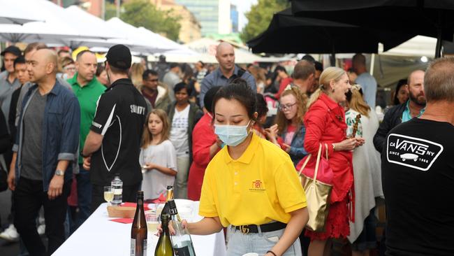 Despite the coronavirus fears and damp, chilly weather, there was a solid turnout of around 1000 people at Saturday’s Chinatown Adelaide Lunar New Year Street Party on Gouger St. Picture: Tom Huntley