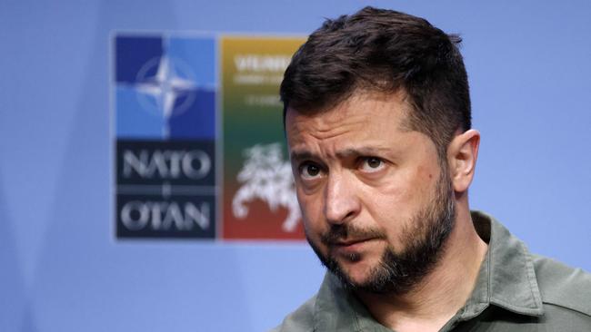 Ukraine's President Volodymyr Zelensky holds a press conference during the NATO summit in Vilnius. Picture: AFP