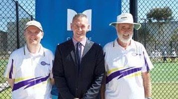 (From left) Donald Smith (Oakleigh Tennis Club), Monash mayor, Cr. Shane McCluskey and Michael Roberts (North Oakleigh Tennis Club)