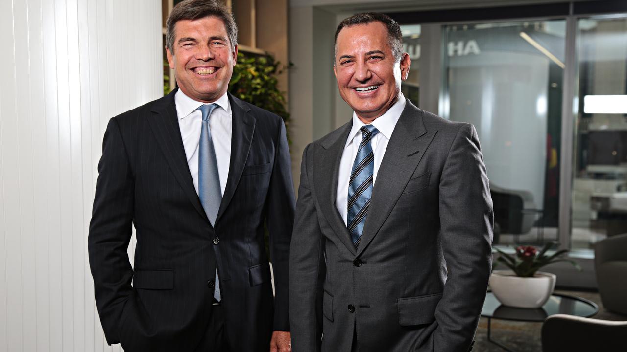 Bank of Queensland chairman Patrick Allaway and George Frazis in Sydney earlier this year. Picture: Adam Yip