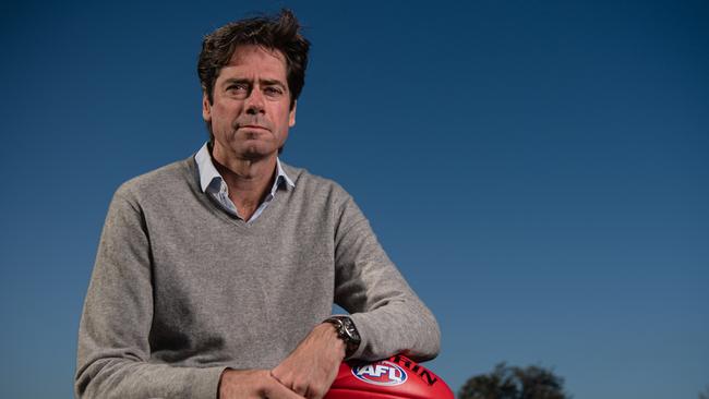 AFL chief Gillon McLachlan worked 18-hour days to ensure footy’s survival. Picture: Jason Edwards