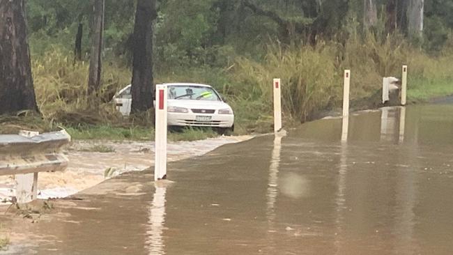 A person was rescued from a car which has gone off into a causeway