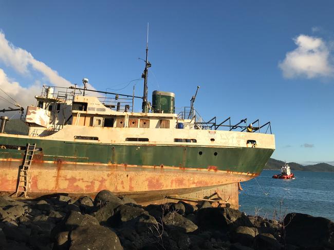 Preparations to re-float the stricken former Australian Navy vessel the MV Banks on Thursday.