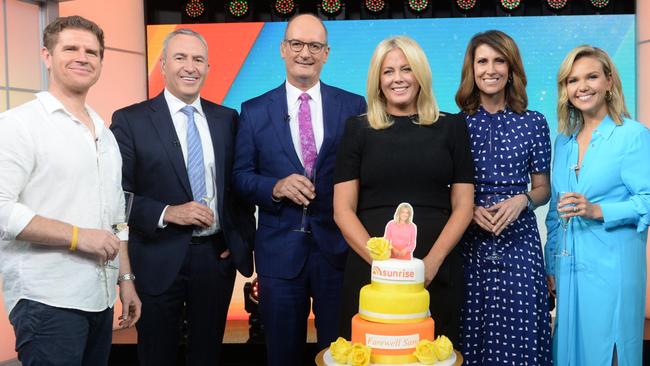 Samantha Armytage farewells her Sunrise colleagues. Picture: Channel 7