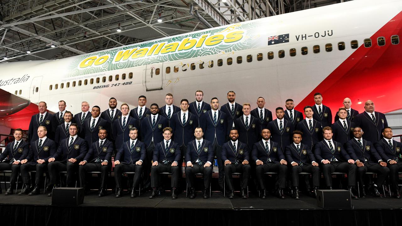 The Wallabies at the announcement of the 2019 Rugby World Cup team in Sydney.