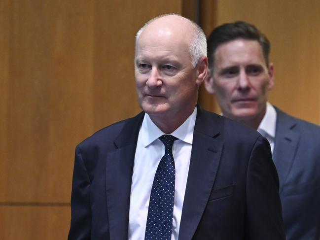 CANBERRA, AUSTRALIA, NewsWire Photos. SEPTEMBER 27, 2023: Qantas chairman Richard Goyder and new CEO of Qantas Airways Vanessa Hudson and Qantas Group's General Counsel Andrew Finch appear before an inquiry into Australia's bilateral airservices arrangements at Parliament Hous ein Canberra. Picture: NCA NewsWire / Martin Ollman