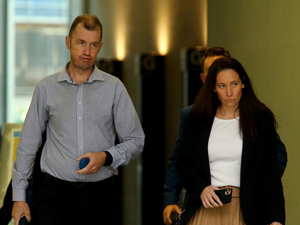 Matthew Bannan and Elizabeth Raw leave the courthouse in Brisbane. Picture: David Clark