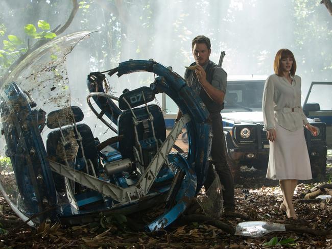 Box office smash ... Chris Pratt, left, and Bryce Dallas Howard in a scene from the film Jurassic World. Picture: Chuck Zlotnick/Universal Pictures via AP