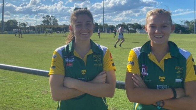 Sunshine Coast AFLW players Maggie Harmer and Bella Smith ready for the year ahead. Picture: Eddie Franklin