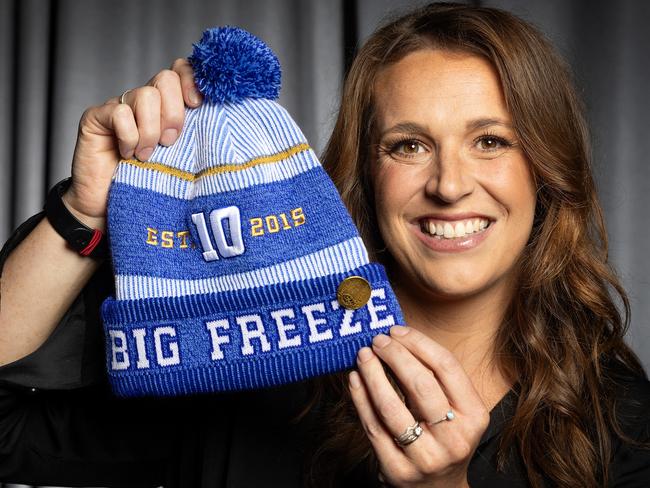 Bec Daniher with the Big Freeze 10 beanie. Picture: Mark Stewart