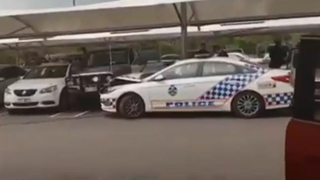 A damaged police car at the scene. Photo: Channel 7 News.