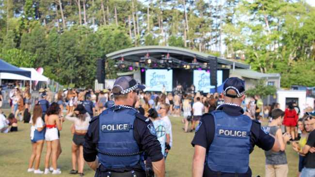 Police patrolling The Grass is Greener music festival at Mackay Botanic Gardens. Picture: Luke Mortimer