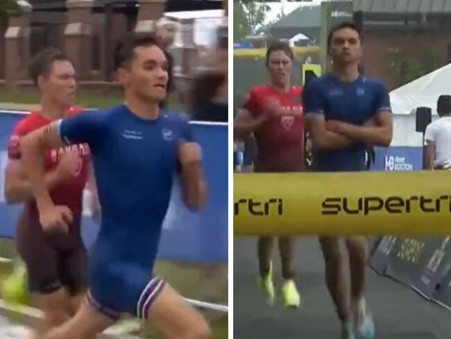 Olympic champion Alex Lee ruffled a few feathers with his finish-line celebration after winning Sunday’s Supertri Boston triathlon.