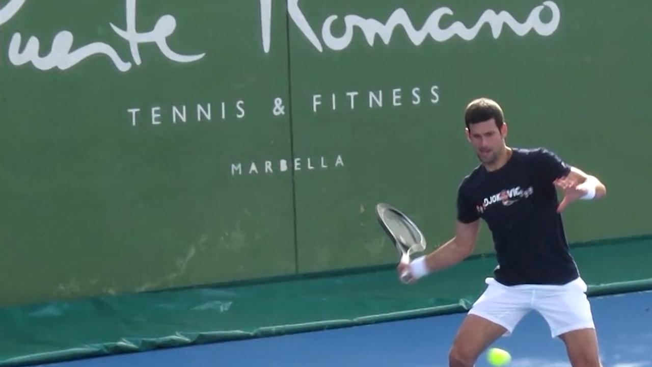 Novak Djokovic was also pictured training at Club de Tennis Hotel Puente Romano in Marbella Spain on January 2 and 3, 2022. Picture: Reuters video