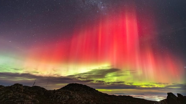 Mt Barrow. Impressive Aurora hits Northern Tasmania on June 1, 2025. Picture: Fergus Gregory