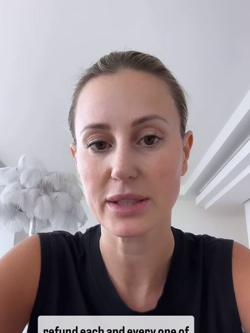 Roxy Jacenko pictured in a video uploaded to her Instagram account, where she promised to refund all Bootcamp entrants.