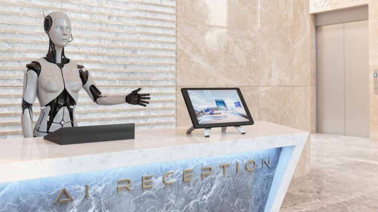 A robot assistant at a hotel reception.