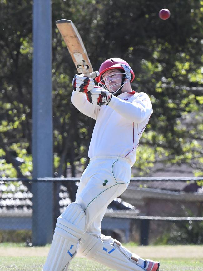 Eoghan Delany gets a pull shot away against Mt Waverley.