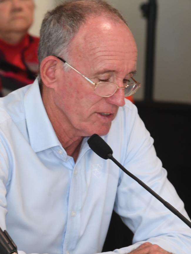 Mayor for Richmond Valley Council, Robert Mustow speaking to the select committee inquiry into the government’s flood response in Lismore. Picture: Cath Piltz