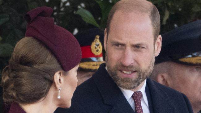 LONDON, ENGLAND - DECEMBER 3: Prince William, Prince of Wales and Catherine, Princess of Wales during the Ceremonial Welcome on Horseguards Parade during day one of The Amir of the State of Qatar's visit to the United Kingdom on December 3, 2024 in London, England. His Highness Sheikh Tamim bin Hamad Al Thani, Amir of the State of Qatar, accompanied by Her Highness Sheikha Jawaher bint Hamad bin Suhaim Al Thani, will hold several engagements with The Prince and Princess of Wales, The King and Queen as well as political figures. (Photo by Mark Cuthbert/UK Press via Getty Images)