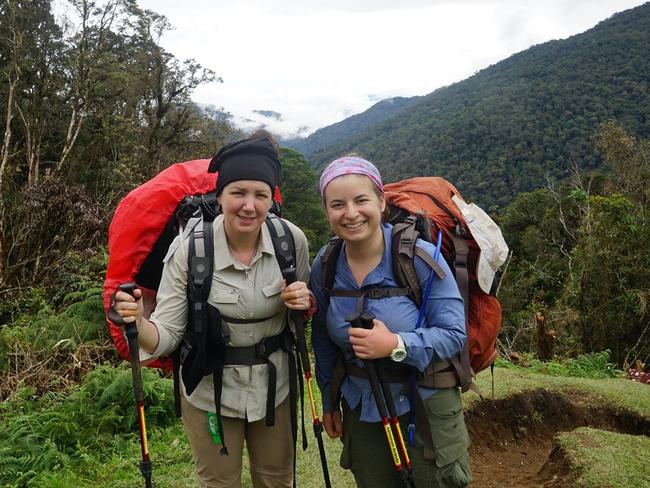 Natalie Tanevski, right, with tour member Michelle Roccon during the trek.