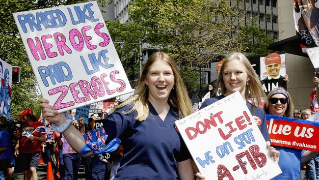 Nurses and Midwives marched to State parliament on Tuesday. Picture: NewsWire / John Appleyard