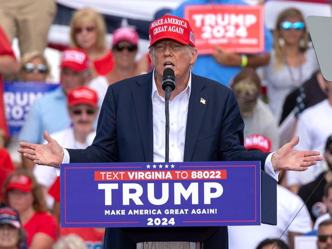 Former US President Donald Trump speaks during a campaign event at Historic Greenbrier Farms in Chesapeake, Virginia, US, on Friday, June 28, 2024. Trump kept a mostly calm demeanor during the first presidential debate, avoiding the kind of outbursts and belligerence that hurt him in his 2020 debate with Biden, but delivered responses riddled with falsehoods and exaggerations. Photographer: Parker Michels-Boyce/Bloomberg via Getty Images