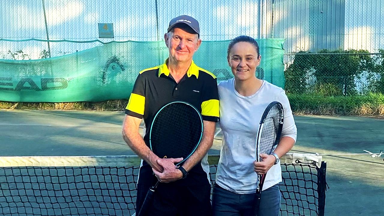 Ash Barty and coach Jim Joyce have their final hit at the West Brisbane Tennis Centre.