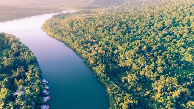 The canopied 'tents' of Cambodia's Four Rivers Floating Lodge, Koh Kong. PICTURE: Supplied