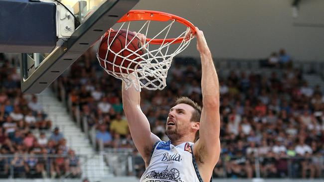 Mitch McCarron in full flight for Melbourne United. Picture: AAP