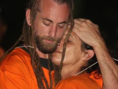 Bali Police Officer Murder: Sara Connor and David Taylor taking part in the police reenactment on Kuta beach on August 31 Picture: Zul Eduardo