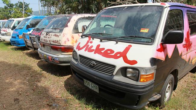 The Wicked Campers Grave yard on Mcleod street is where the not so wicked, wicked campers go to die. The site is home to itinerants with some vans being used as a free bed and some backpackers retiring their wicked camper from life also using the yard as a free camp site. Pic Tom Lee