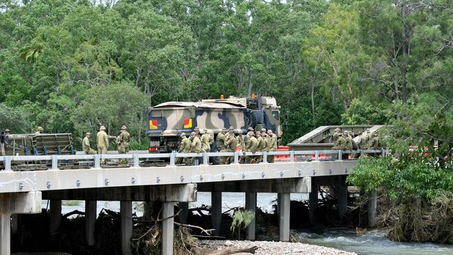 Ollera Creek where the Australian Defence Force is delivering a temporary bridge structure to support rescue efforts. Picture: Evan Morgan