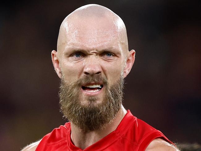 MELBOURNE, AUSTRALIA - APRIL 11: Max Gawn of the Demons looks on during the 2024 AFL Round 05 match between the Melbourne Demons and the Brisbane Lions at the Melbourne Cricket Ground on April 11, 2024 in Melbourne, Australia. (Photo by Michael Willson/AFL Photos via Getty Images)