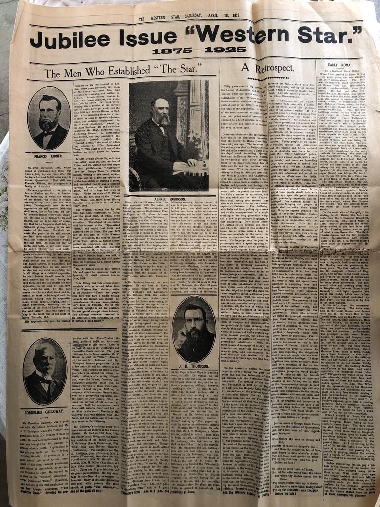 Gloria Limpus' great grandfather Cornelius Galloway was an owner of The Western Star, purchasing the paper in 1879 along with J.H. Thompson (aka Michael Jordan) and Alfred Robinson. She knew little of the connection until she moved to Roma in her early twenties as a governess.