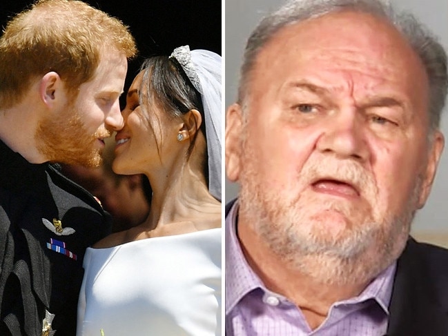 Thomas Markle, right, and Meghan and Harry on their wedding day.